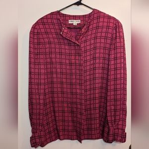 Goldman Sachs vintage 100% silk fuschia with black plaid button up long sleeve